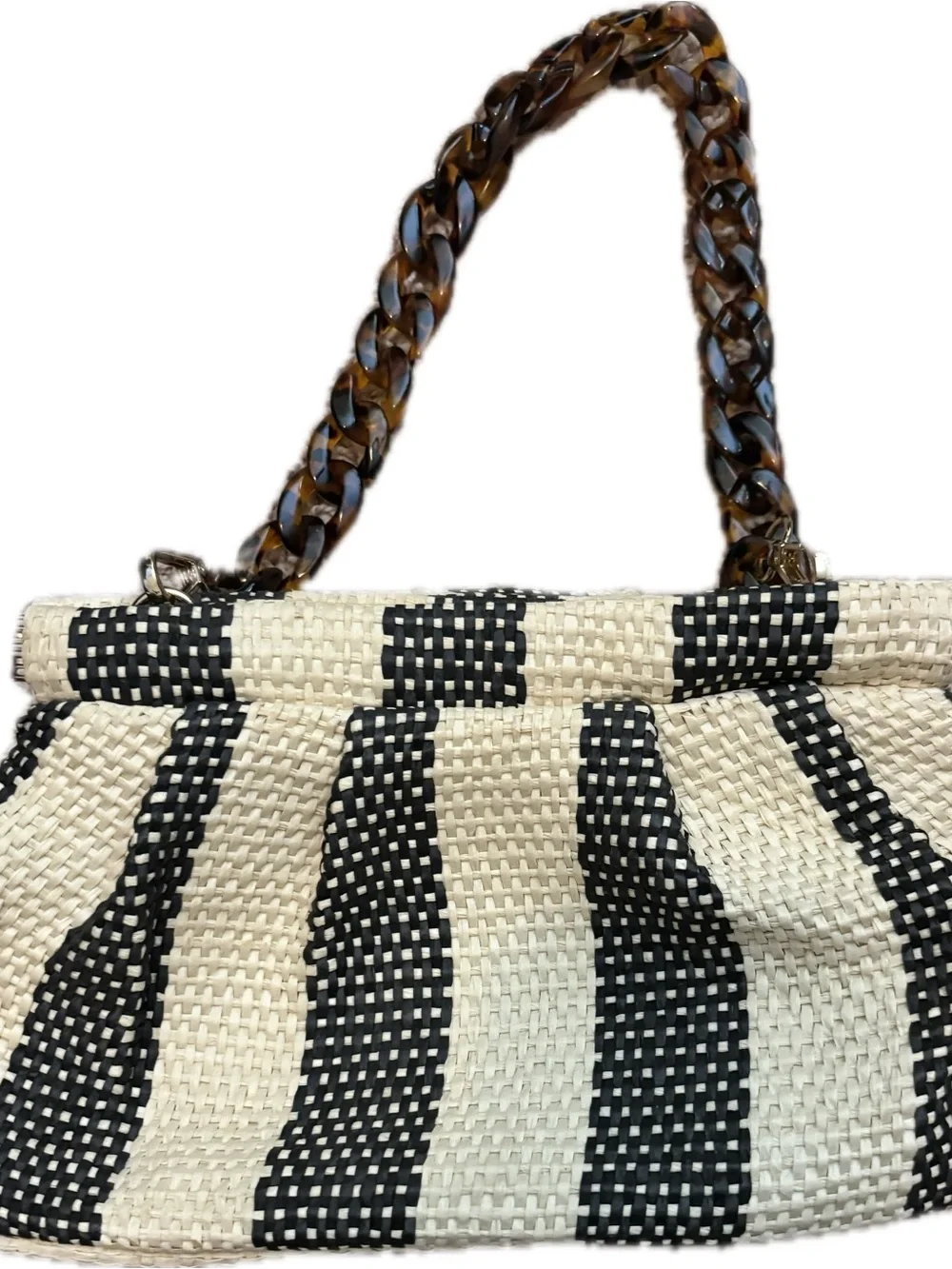 Woven Straw Black & Cream Striped clutch purse